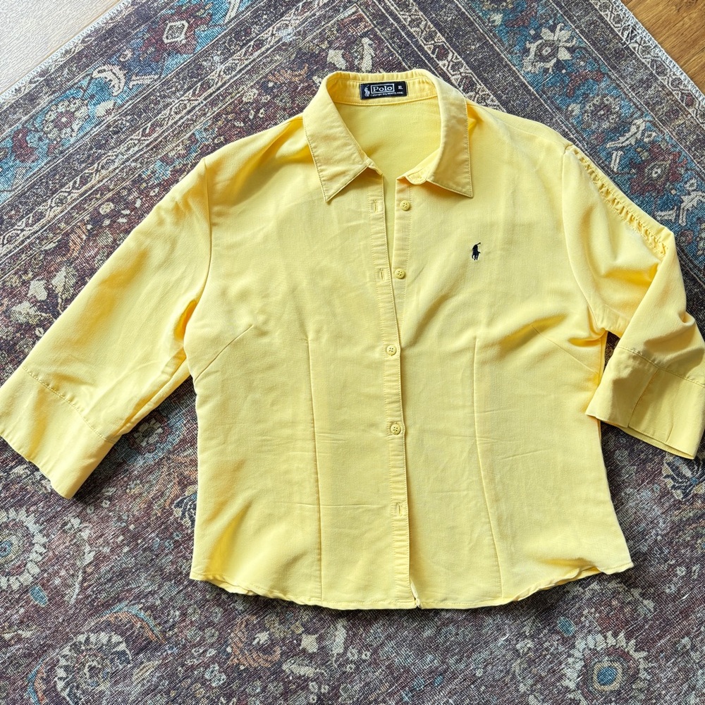Yellow Ralph Lauren Polo Three-Quarter Sleeve Button-Up - Lightweight Prep Style